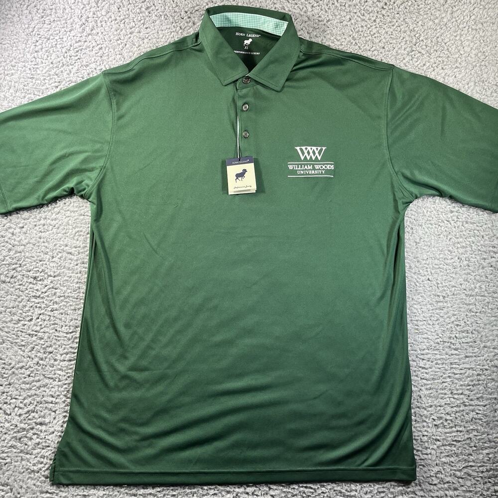 NWT Horn Legend William Woods University Golf Polo Shirt Forest Green Mens XL